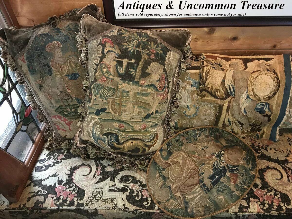 Antique French c.1600s Fine Needlepoint Tapestry Sampler, Frame or Throw Pillow