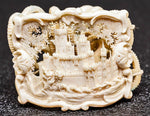 Antique English Victorian Carved Bracelet & Brooch, Architectural in Orig. Case