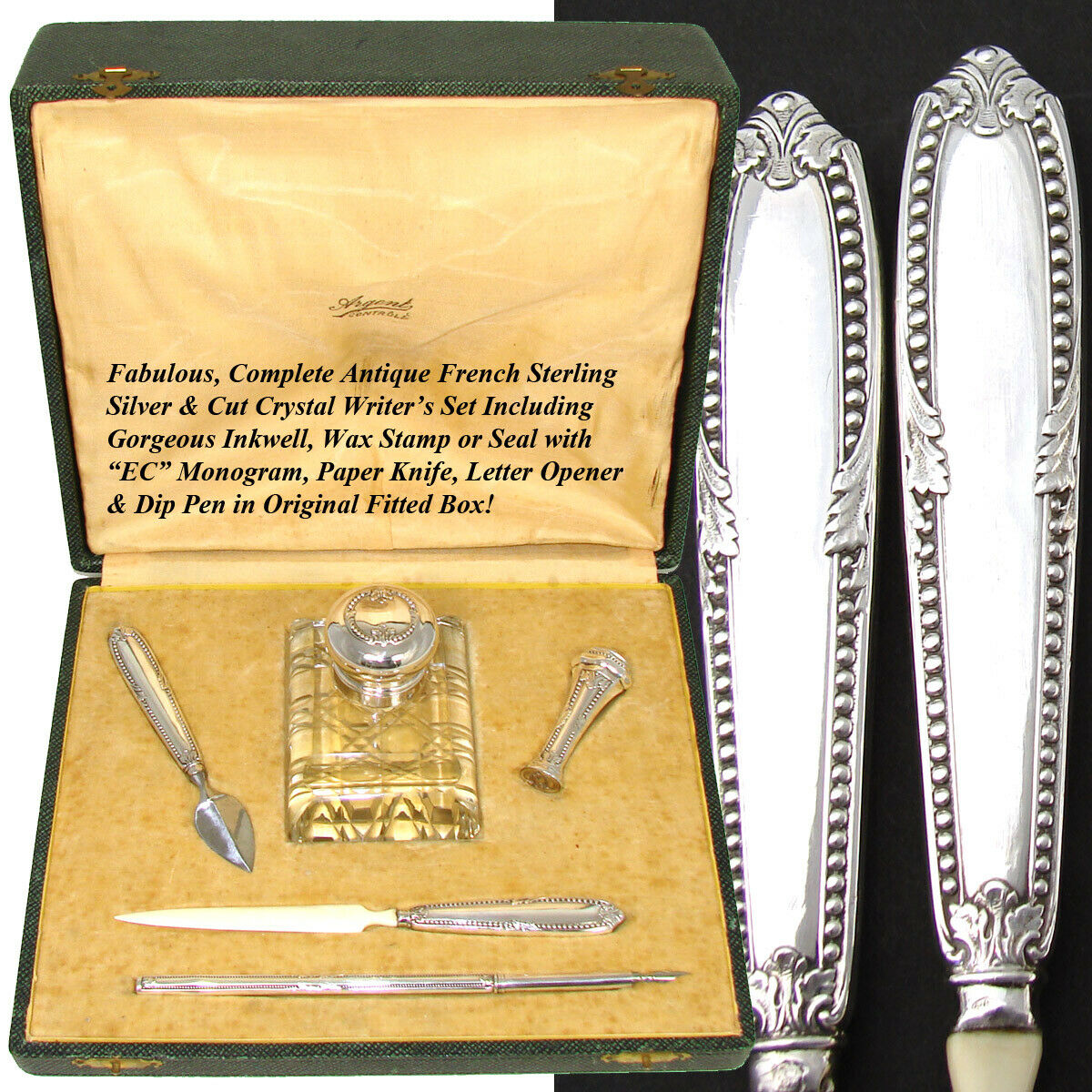 Sold at Auction: English Sterling Silver Dip Pen and Inkwell