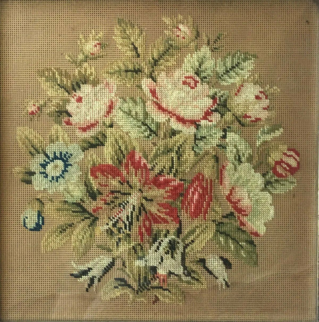 Antique Burled Wood Victorian Frame and Punchwork, Needlepoint on Paper, c.1830