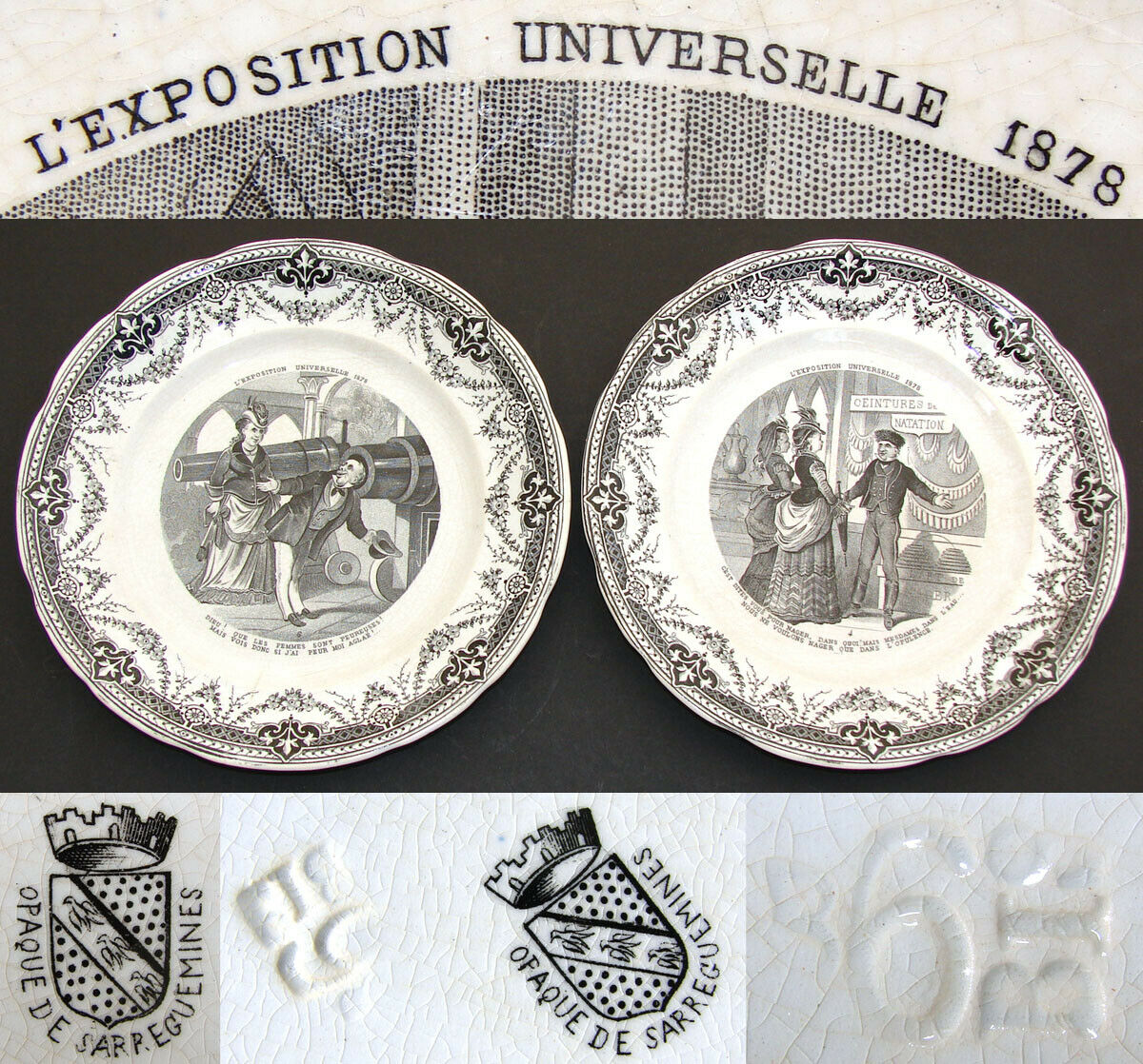 Antique French Figural Cabinet Plate Pair, “L’Exposition Universelle 1878”