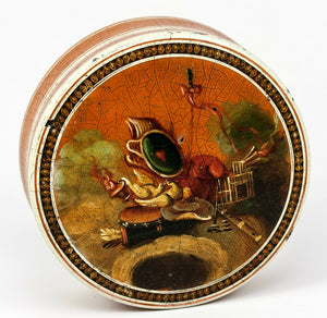 Antique 1700s French Snuff Box, Vernis Martin & Miniature Painting: Love Symbols