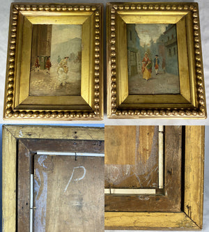 PAIR: Antique Oil Painting on Board, Original c.1870s Wood Frame, Gilt & Gadroon