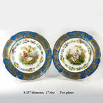 Antique French Pair 9.75" Cabinet Plates, Old Paris, Raised Gold & Hand Painted