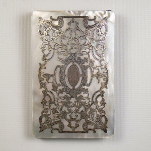 Antique French Mother of Pearl and Sterling Silver Calling Card Case Necessaire