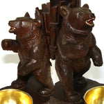 Antique Black Forest Carved Smoker's Stand, Hiking Bear with Pack, Brass Ashtray