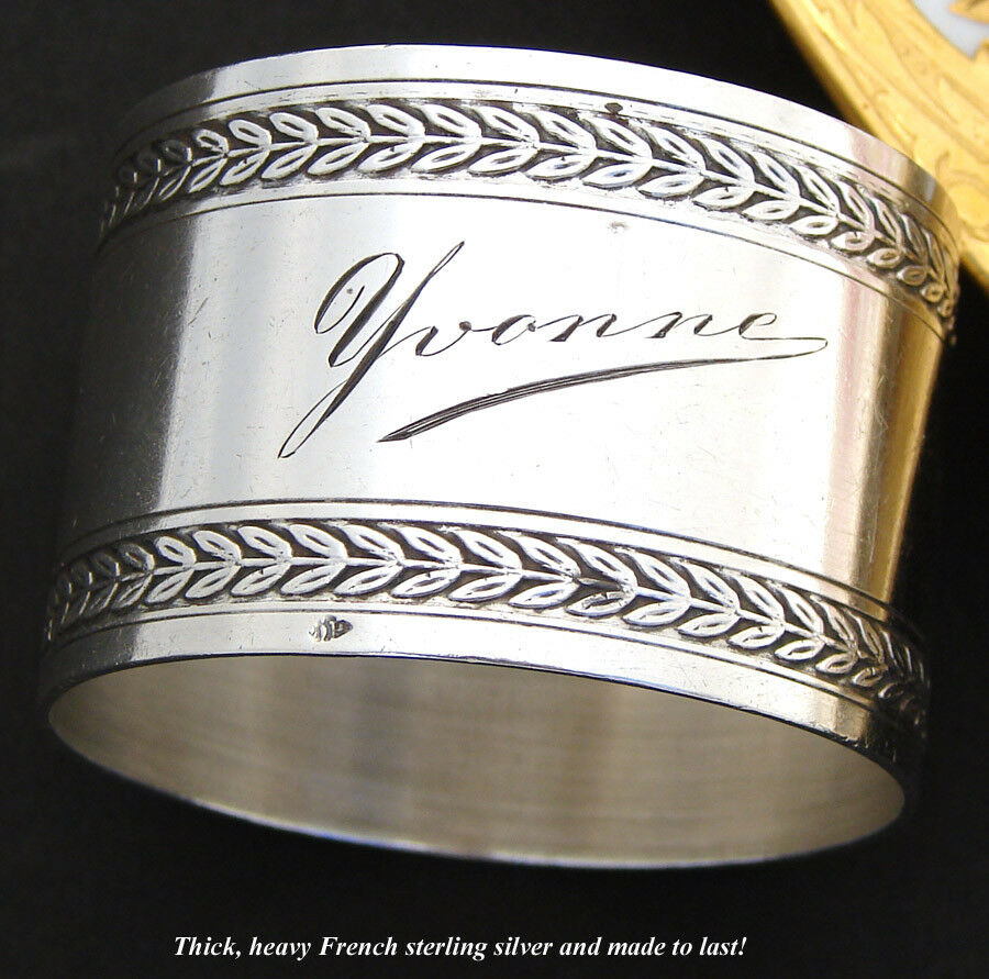 Antique French PUIFORCAT Sterling Silver 2" Napkin Ring, "Yvonne" Inscription