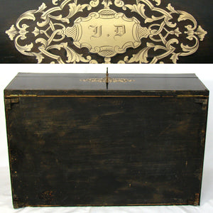 HUGE Antique French 24" Cashmere Chest, Boulle Marquetry - Napoleon III Boite a Challes