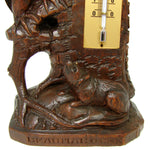 Charming Antique Black Forest Thermometer Stand, Owl & Rodent, Swiss Souvenir