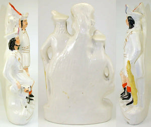 Antique English Staffordshire Spill Vase, "Robin Hood" & Dog, Spaniel, 15" Tall