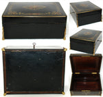 Elegant Antique French Napoleon III 11.5” Writer’s Work Box, Ornate Boulle Inlay