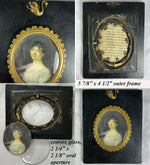 Antique French Empire Portrait Miniature, Beautiful Young Woman, Swan Frame