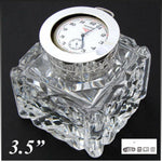 Antique Brilliant Cut Crystal & Sterling Silver 3.5" Inkwell, Pocket Watch Displ