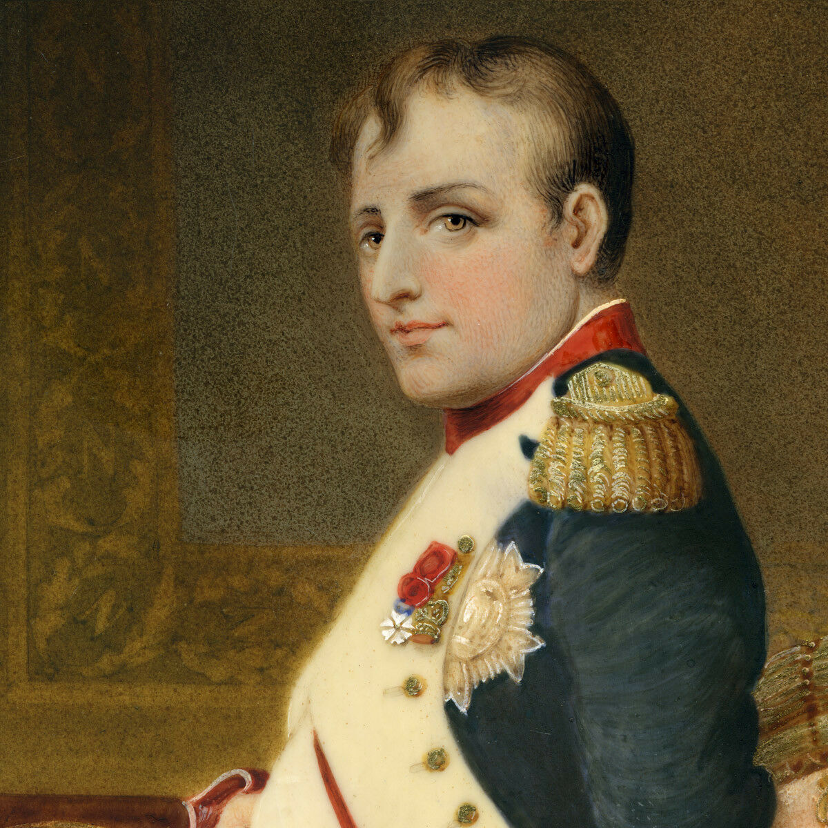 Rare Antique French Portrait Miniature: Napoleon Bonaparte, Full Military Dress