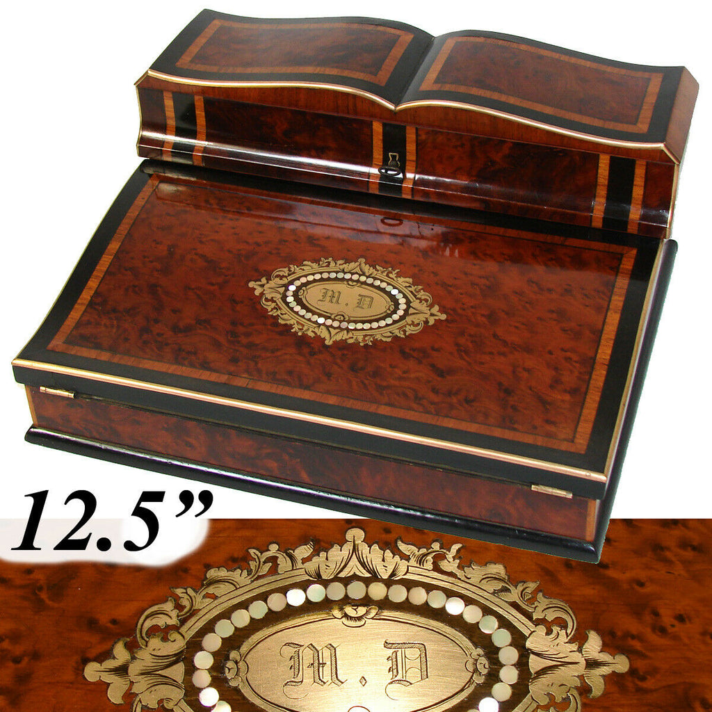 Exceptional! Antique French Napoleon III Era 12.5" Ecritoire Writer's Chest, Box, Lap Desk, Boulle