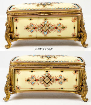 Antique French Kiln-fired Enamel 5.5" Jewelry Box, Casket, Pale Yellow, Bressen