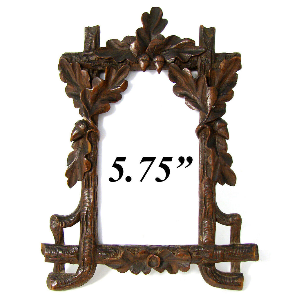 Lovely Antique Black Forest Carved 5 3/4" Picture Frame, Acorns & Oak Leaves