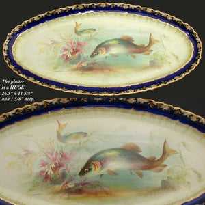 Antique George Jones & Sons 10pc Fish Plate Set, Matching 24.5" Platter, Signed