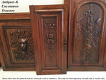 PAIR (2) Antique HC Oak French Cabinet Doors, Figural Lion Head, Each 26" x 23"