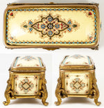 Antique French Kiln-fired Enamel 5.5" Jewelry Box, Casket, Pale Yellow, Bressen