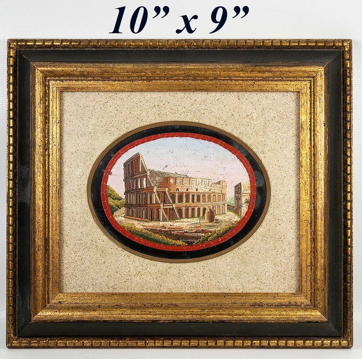 Antique Italian Micromosaic Plaque, Paperweight, Large, In Frame, Rome Coliseum