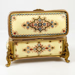 Antique French Kiln-fired Enamel 5.5" Jewelry Box, Casket, Pale Yellow, Bressen