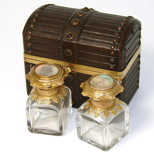 Antique Grand Tour Souvenir Perfume Casket, Two Eglomise Parisian Scene Scents