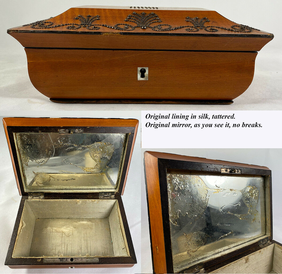 Early 1800s Antique French Lemonwood Sewing Casket, Box, Coffret, Steel Pique