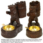 Antique Black Forest Carved Smoker's Stand, Hiking Bear with Pack, Brass Ashtray