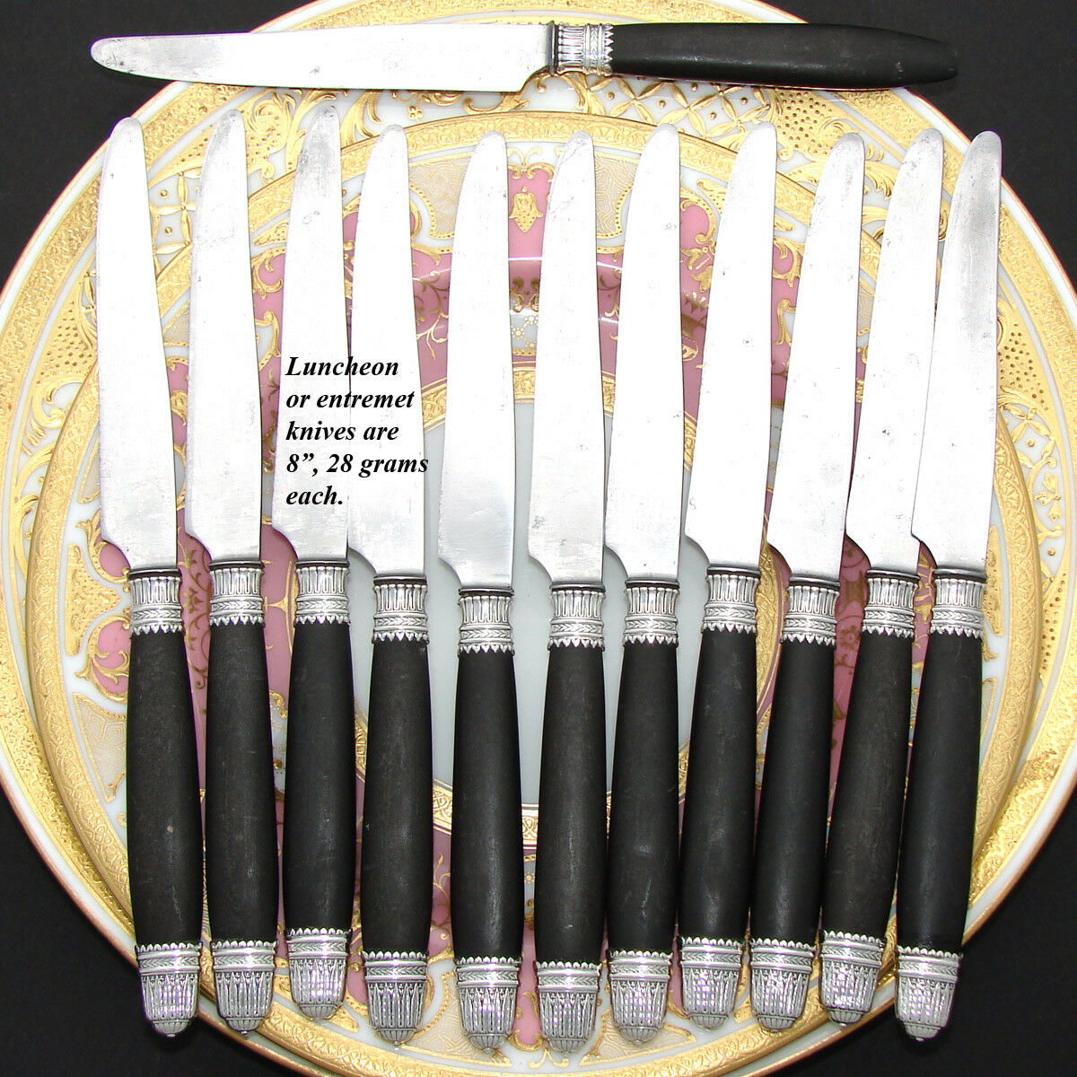 Antique French Empire Style 27pc Dinner Knife Set, Genuine Horn & Silver  Handles