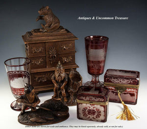 Antique Grand Tour Goblet, Bohemian Ruby Glass, Engraved, Chateau de Bade