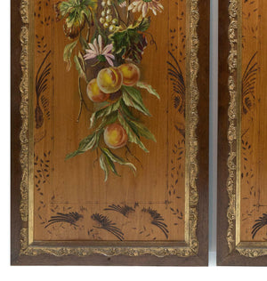 Pair (2) 42" Tall Wood Panels, Oil Painting & Wildlife Scenes, Victorian Frames
