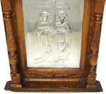Antique Russian Hand Carved 21" Cabinet Style Icon Frame, Silver Foil Lithograph