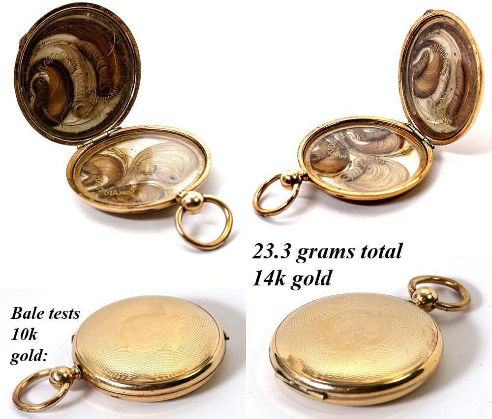 Antique Georgian to Victorian Era 14k Gold Pocket Watch Style Mourning Locket