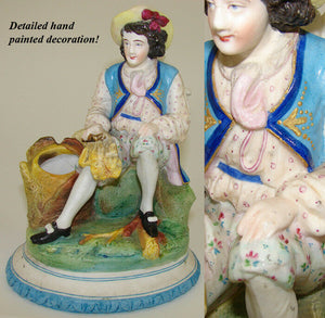 Antique Pair Old Paris Porcelain Figures, Man & Woman, Spill Vase or Cigar Stand