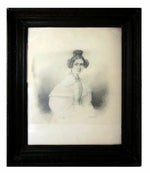 Antique c.1835s French Portrait Drawing, Sketch of Young Woman, Ingres?, Frame