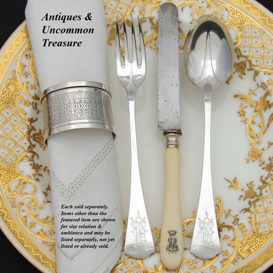 Elegant Antique French 12pc Dinner Knife Set, Genuine Ivory & Silver H –  Antiques & Uncommon Treasure