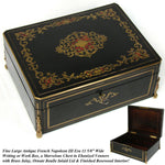 Elegant Antique French Napoleon III 11.5” Writer’s Work Box, Ornate Boulle Inlay