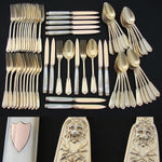 RARE 60pc Set Antique French Vermeil 18k Gold on Sterling Silver Flatware Set, Ornate