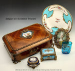 Celeste Blue! Antique TAHAN, Paris, French Kiln-fired Enamel Jewelry Casket, Box