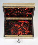 Stunning Antique French Jewelry Box, Cigar Casket, Tortoise Shell and Finest Boulle Work, Lock w Key