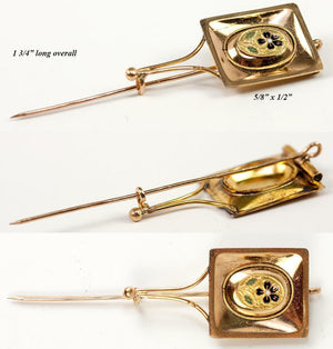 RARE 1700s Palais Royal 18k Gold & Enamel Tie or Cravat Pin, Gentleman's Brooch
