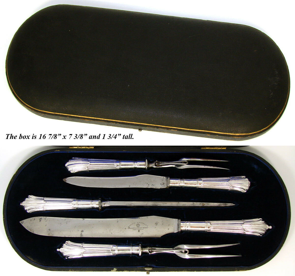 Fab Antique Mappin Brothers 5pc Sterling Silver Meat Carving Set, Original Box