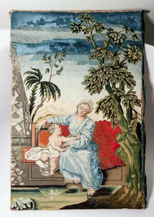 RARE c. 1600s-1700s Fine NeedlePoint Tapestry, Mother & Putti, NeedleWork