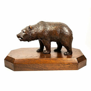 Antique HC Black Forest Bull Bear, 8+" on 12" Wood Plinth, 19th c. Animalier