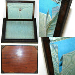 Antique French Desk Box, Letters Chest, Silk Baffles, c. 1830s, HP Floral Inlay