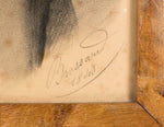 Pair: Antique French Portrait Drawings, Signed by Artist Brossard c. 1848, 15.5"