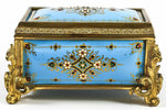 Celeste Blue! Antique TAHAN, Paris, French Kiln-fired Enamel Jewelry Casket, Box