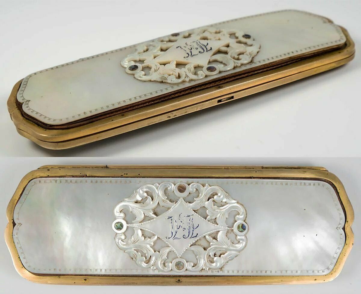 Antique French Cigar or Spectacles Case, Mother of Pearl, c1850-70, Napoleon III