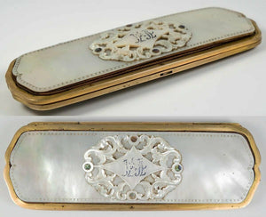 Antique French Cigar or Spectacles Case, Mother of Pearl, c1850-70, Napoleon III